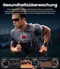 A man running with graphics showing health monitoring features of a smartwatch. Produktbild-Vorschau