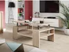 A modern living room with a coffee table, TV, and plant. Voir les images du produit