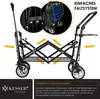 A product image showing a foldable wagon with text overlays and close-up details. Produktbild-Vorschau