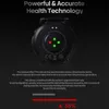 The back of a black smartwatch with a biometric sensor is shown against a dark background. Text describes the product's health technology features. Náhled obrázku produktu