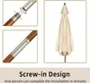 Collage showing assembly steps for a patio umbrella and a closed umbrella. Produktbild-Vorschau