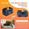 A collage of images showing a cat carrier, a cat in a bed, and a size chart for the carrier. Anteprima dell’immagine prodotto