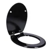 A black toilet seat and lid are shown open, attached by hinges to a white background. Náhled obrázku produktu