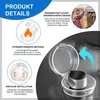 A collage of product images and text detailing features, with a large image of the product in use on a stove. Produktbild-Vorschau
