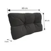 A dark gray tufted cushion with dimension lines indicating its size. Voir les images du produit