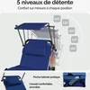 Chaise longue en aluminium bleu Bari XXL 210cm pare-soleil Voir les images du produit 4