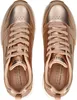 A top-down view of a pair of rose gold Skechers sneakers. Voir les images du produit