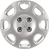 A silver Peugeot hubcap is shown against a white background. Produktbild-Vorschau