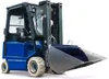 A blue forklift with a large silver bucket attachment, shown against a white background. Produktbild-Vorschau