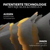 A close-up, abstract illustration of hair strands showing an outer protective layer and an inner nourishing layer, with German text describing patented technology. Produktbild-Vorschau