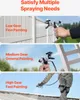 Collage of three images showing a paint sprayer being used for different tasks: fine painting on a fence, general painting on a ladder, and fast painting on a roof. Produktbild-Vorschau