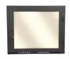 A product shot of a black metal door with a cream-colored glass panel, isolated on a white background. Voir les images du produit