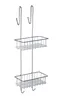 A chrome-plated two-tier shower caddy with hooks for hanging. Produktbild-Vorschau