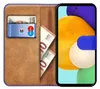 A book-style phone case for a Samsung Galaxy A52, open to reveal card slots and cash, with the phone inserted. Anteprima dell’immagine prodotto