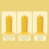 Three images of a yellow duck-shaped mini vacuum cleaner, each illustrating a different operational state with accompanying text. Produktbild-Vorschau