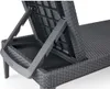 Close-up view of the adjustable backrest mechanism of a dark gray outdoor lounge chair. Produktbild-Vorschau