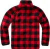 The back of a red and black buffalo plaid fleece jacket. Produktbild-Vorschau