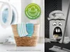 A split image showing a laundry basket with cleaning cloths on one side and a trash can with a face and money on the other. Anteprima dell’immagine prodotto