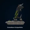 A 3D render of a flight simulator joystick with green arrows indicating adjustable height. Produktbild-Vorschau