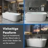 Collage of bathtubs in different settings and a text box. Produktbild-Vorschau