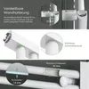 Collage of close-up shots and diagrams highlighting features of a white radiator. Produktbild-Vorschau