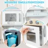 Collage of close-up shots showcasing different features of a children's play kitchen. Podgląd zdjęcia produktu