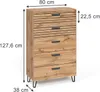 A chest of drawers with dimensions indicated by measurement lines and text. Náhled obrázku produktu