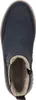 Top-down view of a blue Chelsea boot with a beige sole and faux fur lining. Voir les images du produit