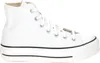 A white Converse Chuck Taylor All Star high-top sneaker with a platform sole, shown from the side. Voir les images du produit
