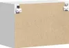 The back of a white cabinet with a particleboard backing and mounting brackets. Anteprima dell’immagine prodotto