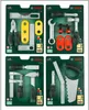 A collage of four different tool kits for children, each packaged on a green backing card. Produktbild-Vorschau