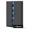 A gray metal cabinet with doors slightly ajar, revealing blue file folders on shelves. A black overlay with white text is present at the bottom right. Podgląd zdjęcia produktu