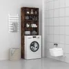 A bathroom with a washing machine, shelving unit, and toilet. Náhled obrázku produktu