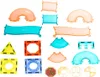 A collection of colorful magnetic building pieces for a marble run, laid out on a white background. Náhled obrázku produktu