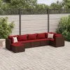 7-tlg. Garten-Lounge-Set mit Kissen Braun Poly Rattan Produktbild-Vorschau 2