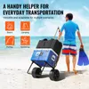 A person is walking on a beach with a cart loaded with a cooler and a bag. Podgląd zdjęcia produktu