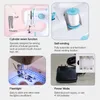 A collage of four images showcasing different features of a sewing machine. Produktbild-Vorschau