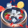 A close-up view of a portable blender with ingredients like strawberries, ice cubes, and grapefruit inside, with red petals scattered around. Voir les images du produit