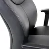 A close-up view of a black leather office chair, focusing on the stitching and armrest. Produktbild-Vorschau