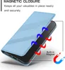 A light blue phone case is shown open, with arrows indicating the magnetic closure feature. Produktbild-Vorschau