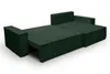 A green sofa bed is shown from a diagonal angle against a white background. Produktbild-Vorschau