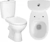 A white toilet shown from two angles: side and front. Produktbild-Vorschau