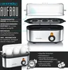 An exploded view and assembled view of an egg cooker, with feature callouts. Produktbild-Vorschau