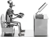 A metal figurine of a person playing a video game. Náhled obrázku produktu