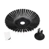 A black brush head, a small plastic bag with screws, and a black plastic mounting piece are arranged on a white background. Produktbild-Vorschau