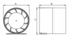 Technical drawing of a fan with dimensions labeled A, B, and C. Náhled obrázku produktu