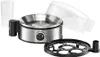 An egg cooker and its accessories are displayed against a white background. Produktbild-Vorschau