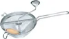 A stainless steel food mill with a wooden handle and crank, isolated on a white background. Produktbild-Vorschau