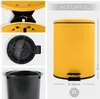 A collage of images showing different views and details of a yellow pedal trash can. Anteprima dell’immagine prodotto
