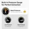 Diagrams showing the pressure gauge of an espresso machine and explaining ideal, low, and high pressure. Produktbild-Vorschau